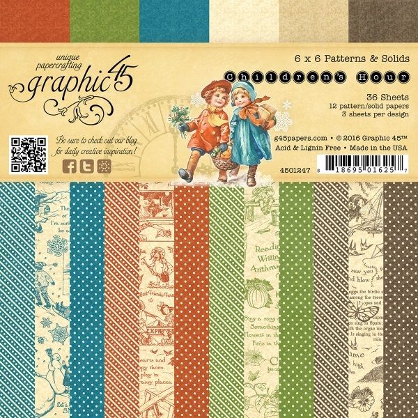 Graphic45 USA - Дизайн блок Childrens Hour 6x6 Patterns & Solids