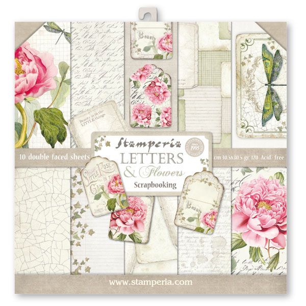 STAMPERIA Double Face Sheets 10 Pack  - Дизайнерски блок 12"x12" / LETTERS & ROSES