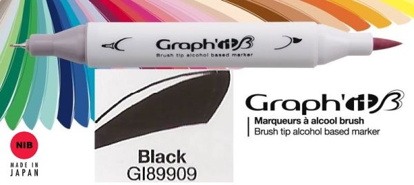 9909 BLACK - GRAPH IT BRUSH MARKER - Двувърх дизайн маркери ЧЕТКА - ЧЕРЕН