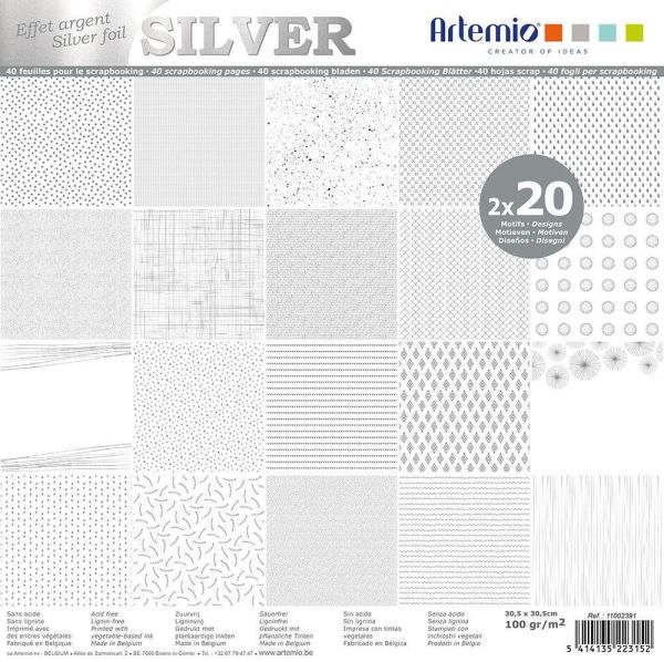 ARTEMIO "CREATIVE" SCRAP BLOCK 100gr/m2 - Дизайнерски блок 12"х12" / 40листа SILVER FOIL