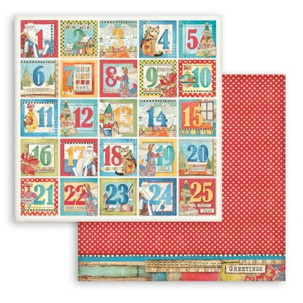 STAMPERIA, Christmas Patchwork Advent Calendar Paper Sheets - Дизайнерски скрапбукинг картон 30,5 х 30,5 см.