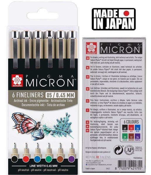 PIGMA MICRON 05 BASIC SET Japan - Профи комплект тънкописци 6цв 