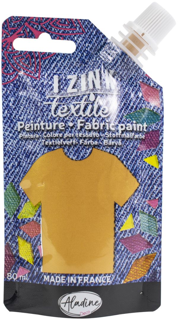 IZINK FABRIC PAINT TEXTILE, Made in France - Пигментна боя за рисуване върху текстил, 80 мл. - Gold