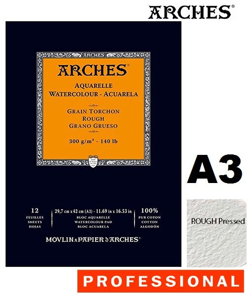 ARCHES PAD 300g RG A3 - АКВАРЕЛЕН блок ARCHES ROUGH 12л 29 X42cm