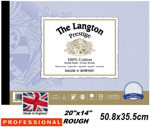 LANGTON PRESTIGE PAD 300g 50.8 x 35.5cm - АКВАРЕЛЕН блок ROUGH 12л 100% ПАМУК