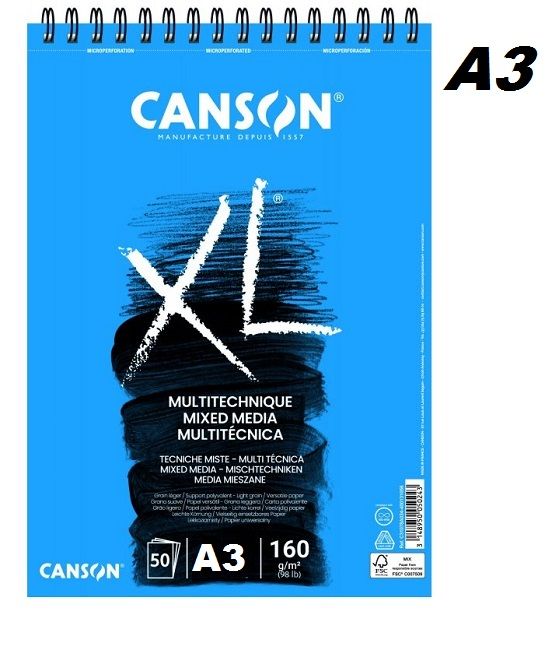 CANSON MIXED MEDIA 160g A3 - Блок  50л A3  СМЕСЕНА ТЕХНИКА