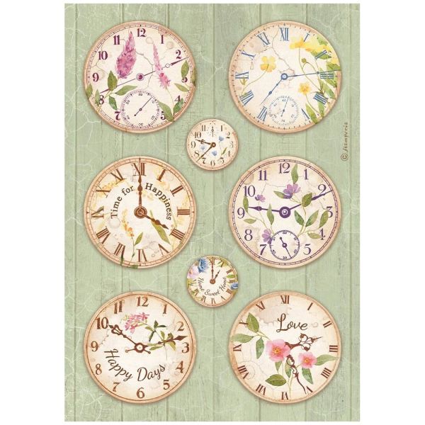 STAMPERIA, A4 Rice Paper Create Happiness Welcome Home, Clocks