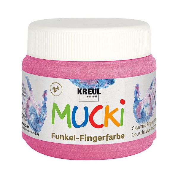 MUCKI, 2+, Gleaming Finger Paint - Безвредна Блестяща боя за детско рисуване (2+ год.) 150 мл - Приказно перлено розово