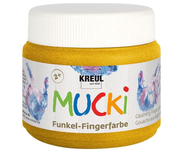 MUCKI, 2+, Gleaming Finger Paint - Безвредна Блестяща боя за детско рисуване (2+ год.) 150 мл - Златно съкровище