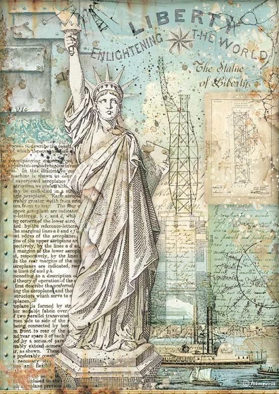 STAMPERIA, A4 Rice Paper Sir Vagabond Aviator Statue of Liberty
