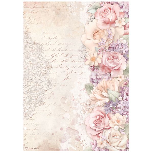 STAMPERIA, A4 Rice Paper Romance Forever floral border