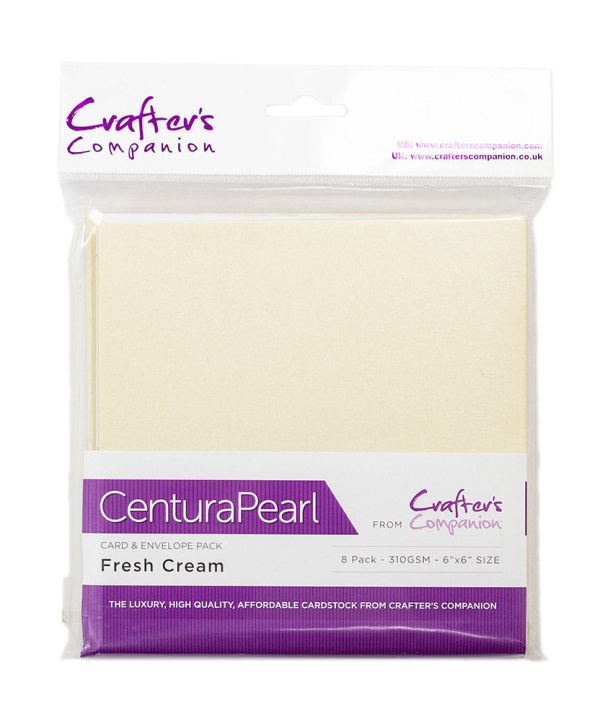 CARDS & ENVELOPES CenturaPearl DELUXE England - Луксозен металик сет, 8 бр. Двойни картички с плик 15,2 х 15,2 см. - Fresh Cream 