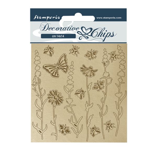 Decorative Chips PROVENCE FLOWERS AND BUTTERFLIES - Чипборд 3D елементи 14 х 14 см.