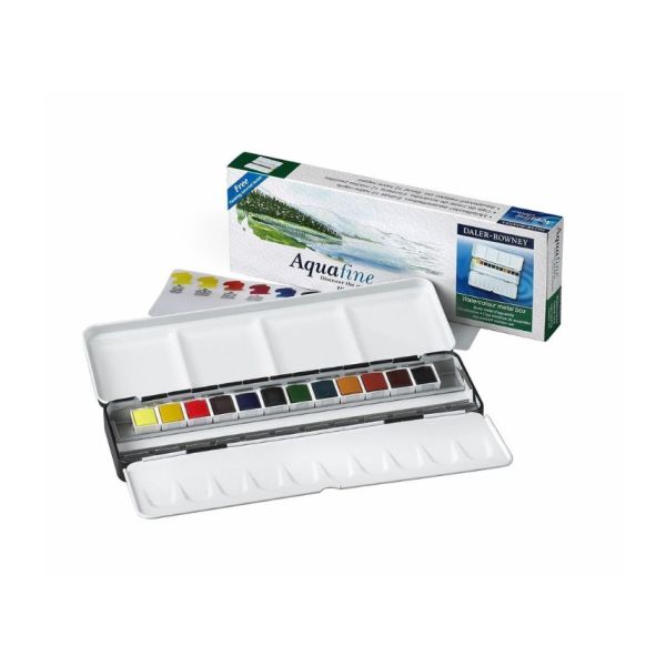 Daler Rowney Aquafine Watercolour metal box (12 half pans)