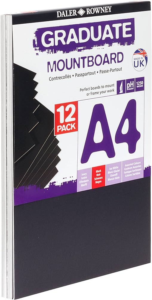 Daler-Rowney Graduate 1.25mm Thick A4 Mountboard 12 Black Colour