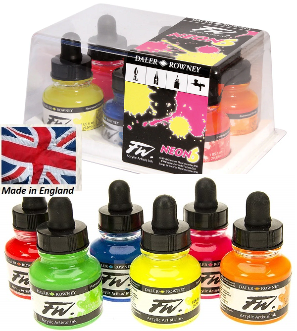 DALER ROWNEY, FW 29,5 ml - NEON COLOURS SET 6