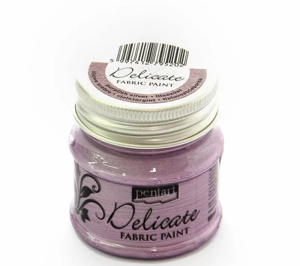 PENTART, DELICATE - FABRIC & LEATHER PEARL PAINT, 50 ml. - Purplish Silver