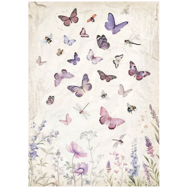 STAMPERIA, A4 Rice Paper  Lavender butterfly