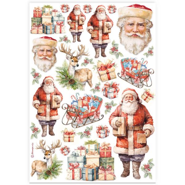 STAMPERIA, A4 Rice Paper  Classic Christmas Santa Claus