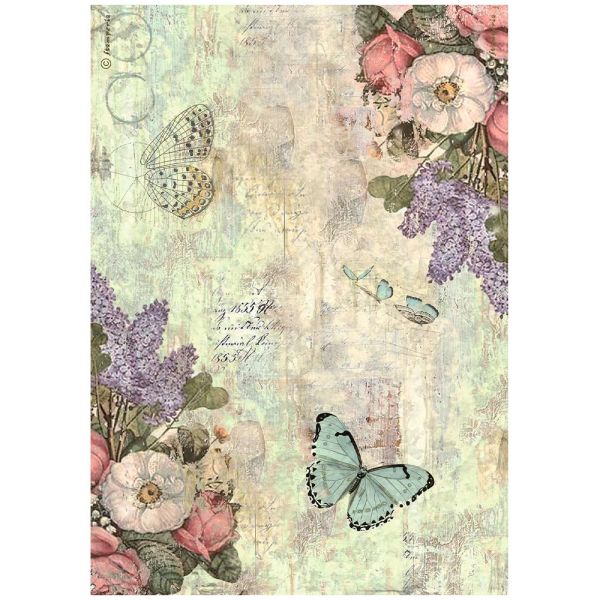 STAMPERIA, A4 Rice Paper  Wonderland flowers and butterflies