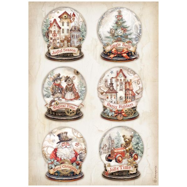 STAMPERIA -  Gear up for Christmas snowglobes - Оризова декупажна хартия A4