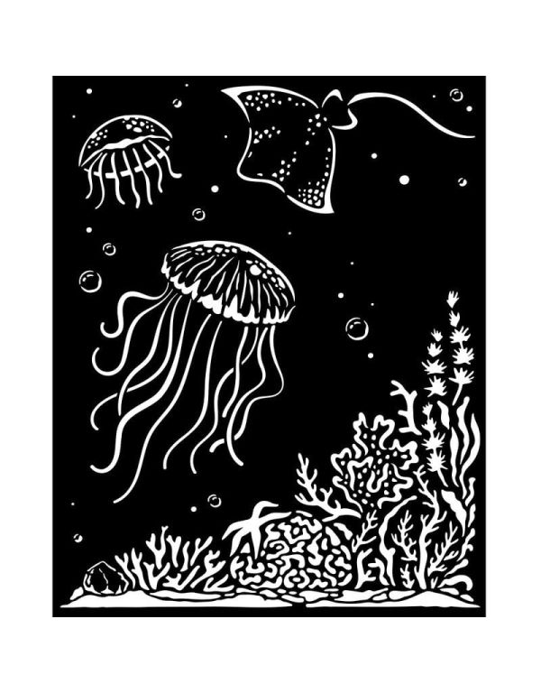 Stamperia, Thick Stencil Songs of the Sea jellyfish - Плътен шаблон за многократна употреба 20 x 25 cm./ 0.25 mm. дебелина