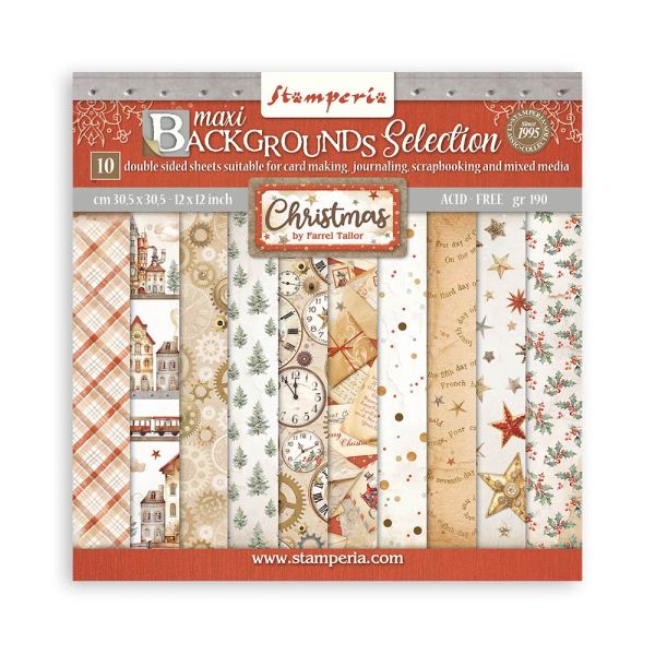 SCRAPBOOKING PAD 10 SHEETS CM 30,5X30,5 (12"X12") - Maxi Background selection - Gear up for Christmas