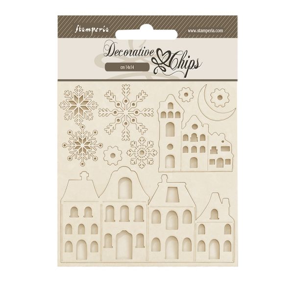 Decorative Chips Gear up for Christmas cozy houses - Чипборд 3D елементи 14 х 14 см.