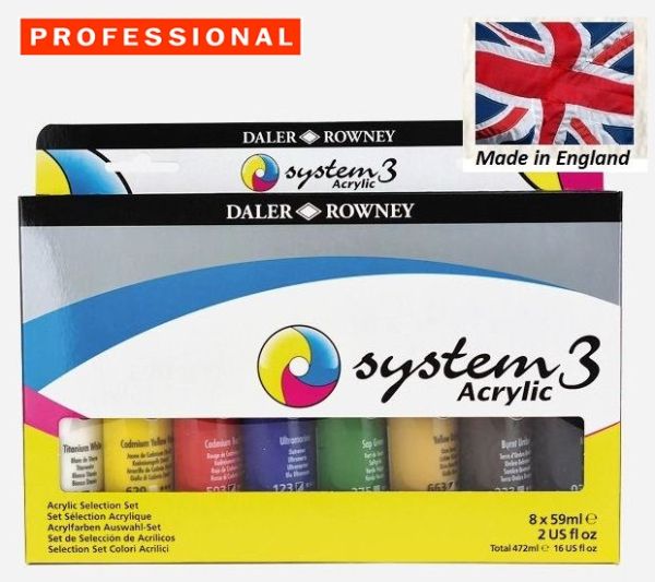 DR, System3 ACRYLIC  Selection SET - Екстра фини акрилни бои - 8 x 59ml 