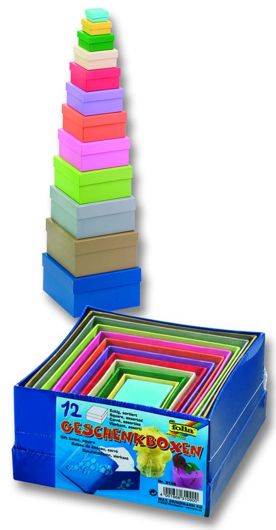 CARDBOX SQUARE COLOR - Комплект 12 кутии за декориране Folia,Germany
