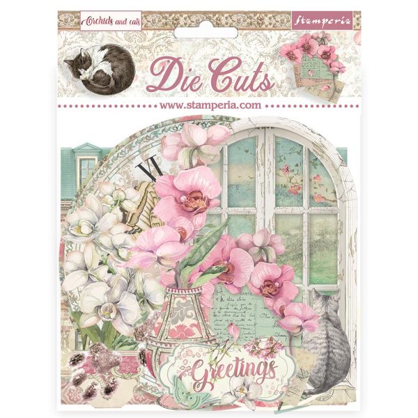 3D Die cuts assorted - Orchids and Cats - 3D комплект хартиени елементи - 15 х 15 см.