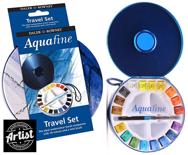 DR Aquafine  watercolour TRAVEL SET  - Фин  английски акварел 18цв + четка