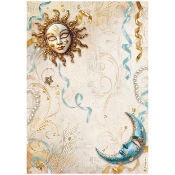 STAMPERIA, A4 Rice Paper - Masquerade sun and moon