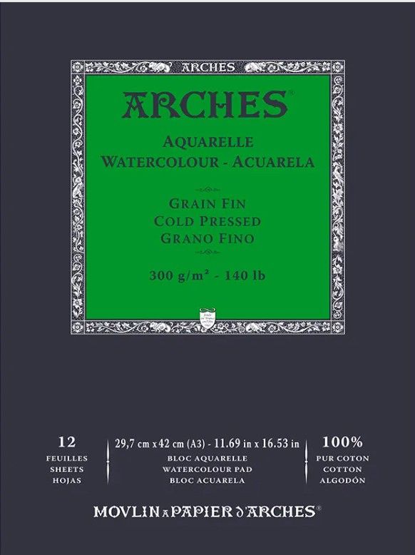 ARCHES PAD 300g A3 - АКВАРЕЛЕН блок ARCHES CP 12л A3