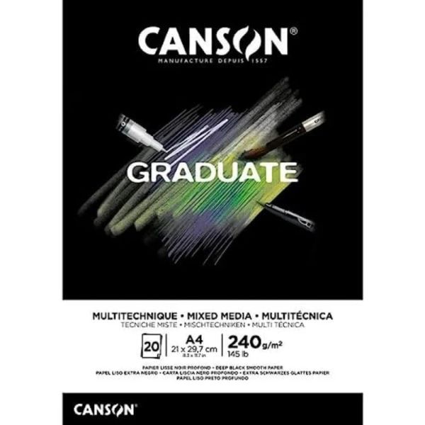 Canson Graduate Mix Media Pad Glue A4 20 Sheets Black Fine 240g