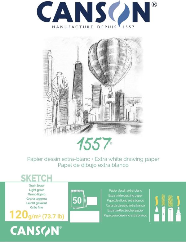 CANSON 1557 120gsm A4 White Sketch Paper Pad - Скицник А4  50л лека стр.  120г
