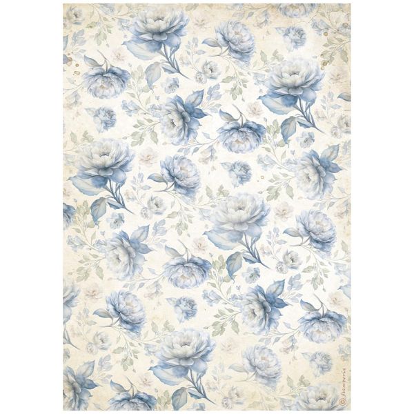 STAMPERIA - Timeless blue flowers pattern - Оризова декупажна хартия A4