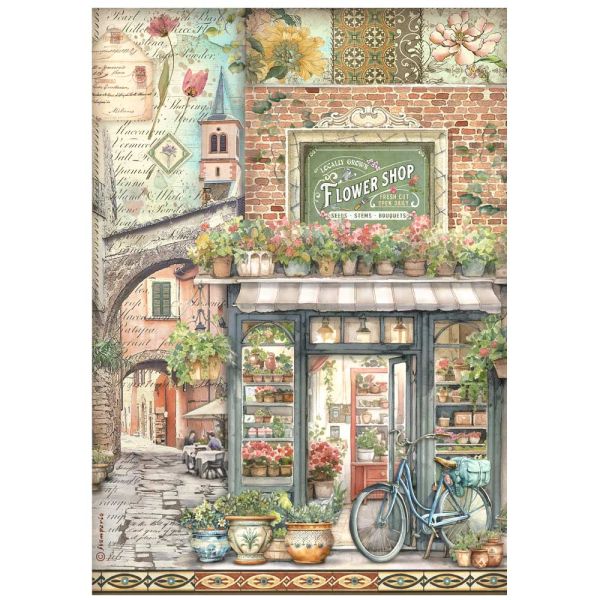 STAMPERIA, A4 Rice Paper - Art of Travelling farmer's market