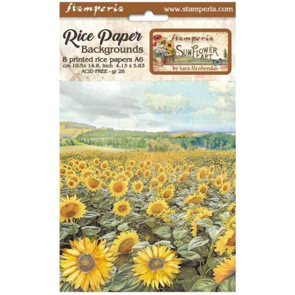 STAMPERIA, Selection 8 Rice paper A6 backgrounds - Sunflower Art
