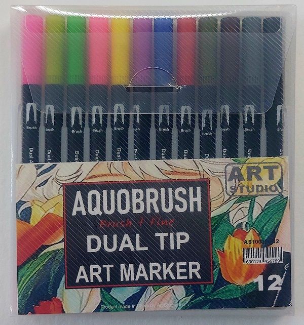 Aкварелни ДВУВЪРХИ маркери 12  - AQUARELL  DUAL TIP BRUSH MARKERS 12