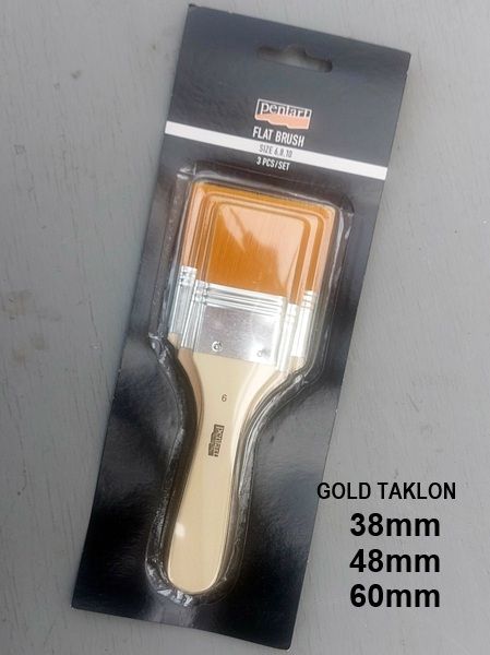 PENTART FLAT BRUSHES GOLD TAKLON 3PC 38,48,60mm