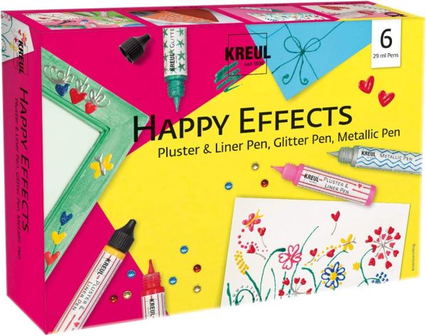 Happy Effects - PLUSTER & LINER  PEN - Комплект 3D КОНТУРИ за декорация,  Глитер, Металик