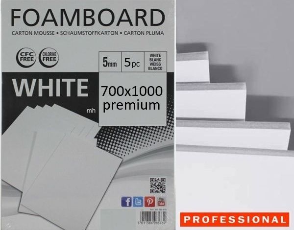 DR, FOAM BOARD WHITE 700x1000mm / 5MM, 5 pcs