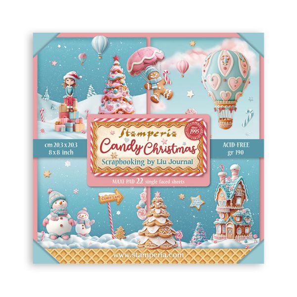 SCRAPBOOKING PAD 22 SHEETS CM 20,3X20,3 (8"X8") Single Face, Candy Christmas