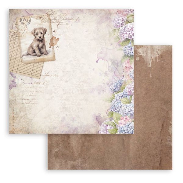 STAMPERIA, Quiet Days dog postcard 12x12 Inch Paper Sheets