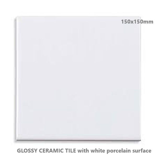 White glossy ceramic tile 150x150mm / 10pc