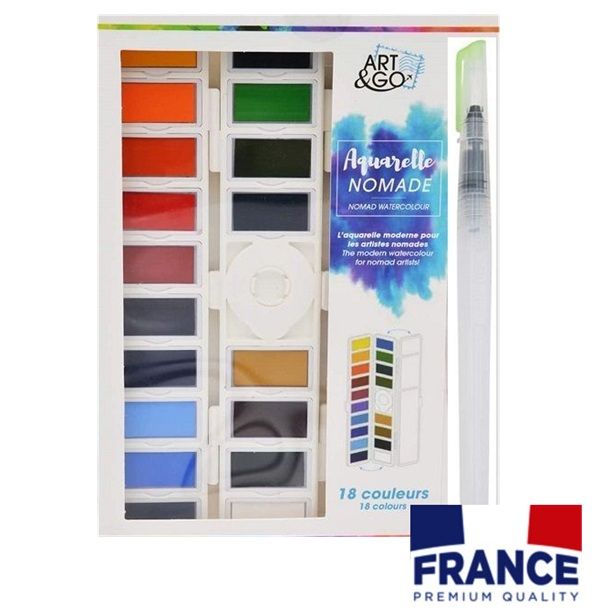 ART & GO NOMADE 18 Watercolours - Фини френски акварелни бои 18 цвята + Aquabrush