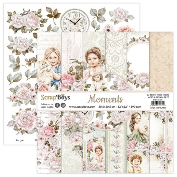ScrapBoys Moments 12x12 Inch Paper Set - Двустранен дизайнерски картон 30,5 х 30,5 см. 12 л