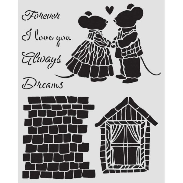 Thick stencil cm 20X25 - Family house and mice - Плътен шаблон за многократна употреба