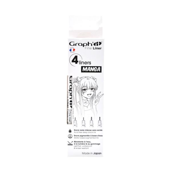 GRAPH'IT SET 4 BLACK FINE LINER - MANGA  - Профи комплект тънкописци - Черно